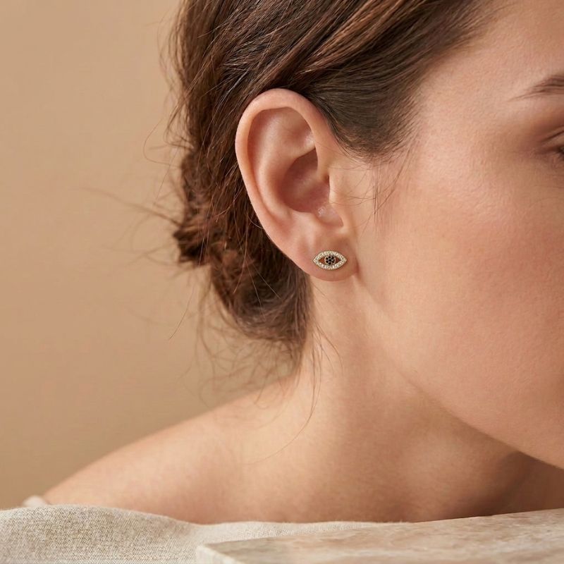 Classic Gold-Plated Copper Zircon-Studded Evil Eye Earrings