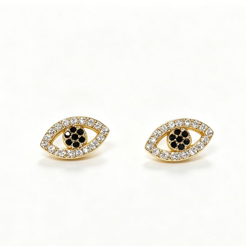 Classic Gold-Plated Copper Zircon-Studded Evil Eye Earrings