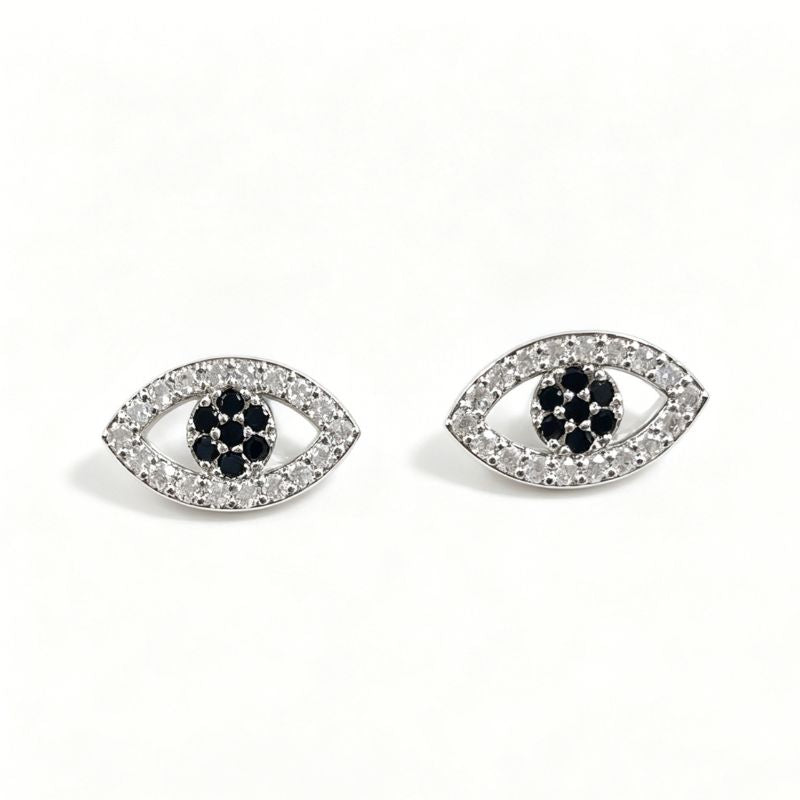 Classic Gold-Plated Copper Zircon-Studded Evil Eye Earrings