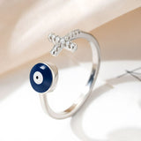 Copper Evil Eye Ring with Zircon-Studded Cross