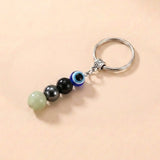 Buddha & Karma Evil Eye Crystal Keychain - Black Tourmaline, Hematite, Labradorite
