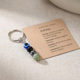 Buddha & Karma Evil Eye Crystal Keychain - Black Tourmaline, Hematite, Labradorite