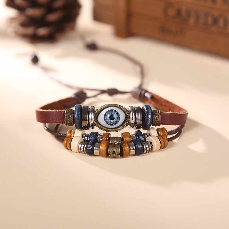 Evil Eye Leather Bracelet for Protection - Buddha & Karma