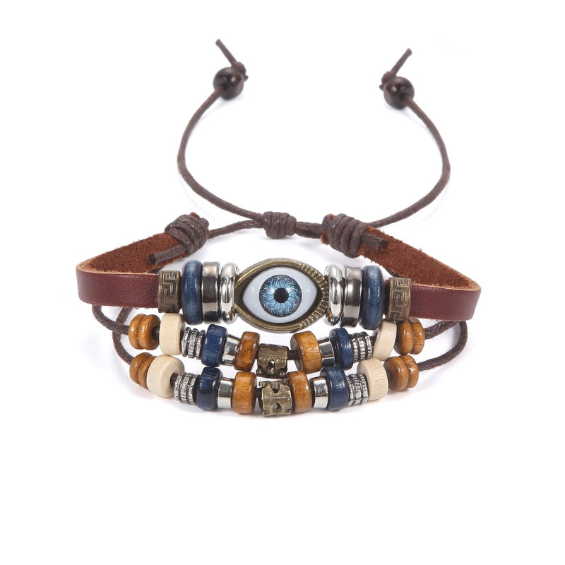 Evil Eye Leather Bracelet for Protection - Buddha & Karma