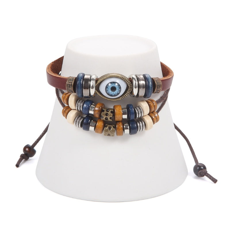 Evil Eye Leather Bracelet for Protection - Buddha & Karma