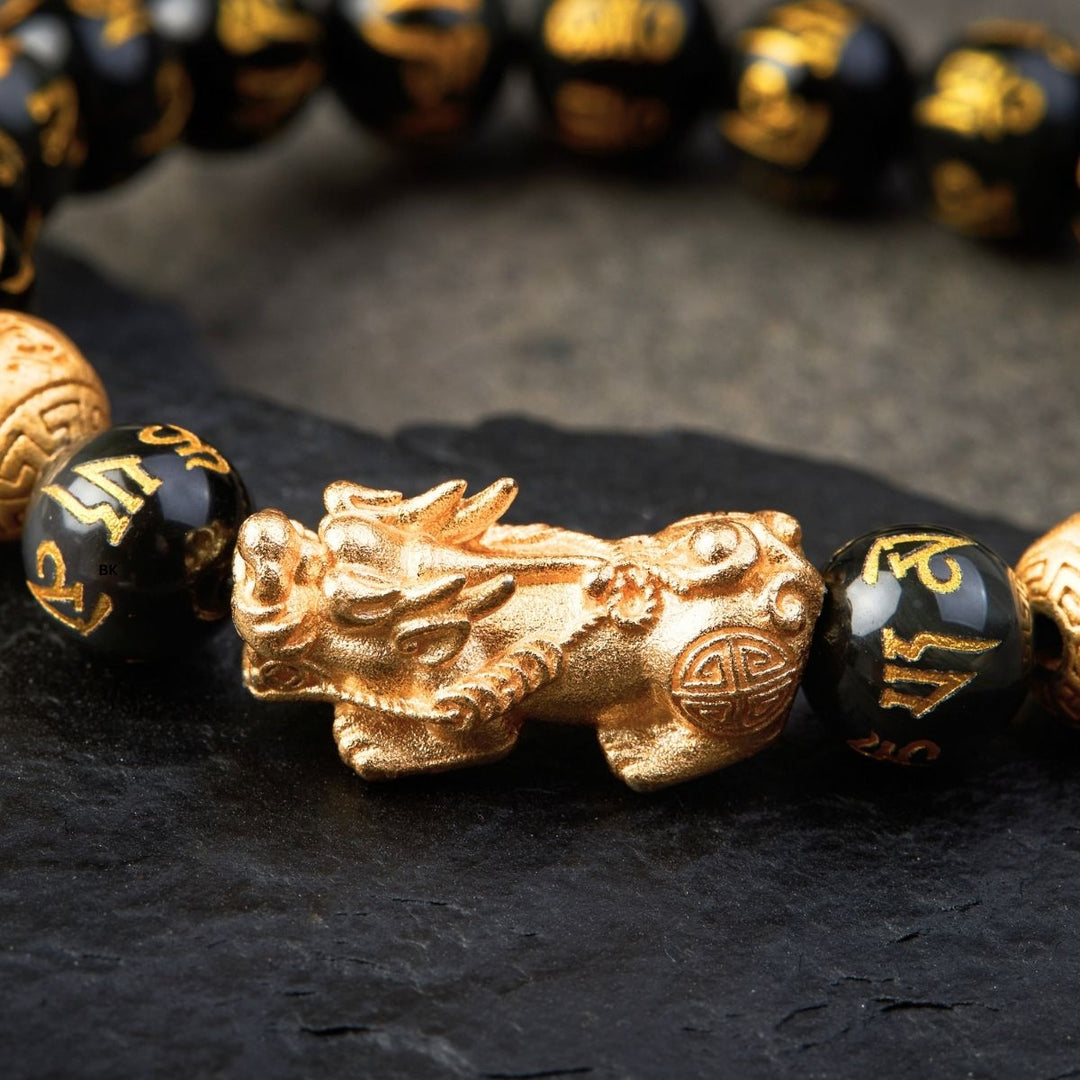 Feng Shui Pixiu Black Obsidian Wealth Bracelet - Attract Wealth - Buddha & Karma