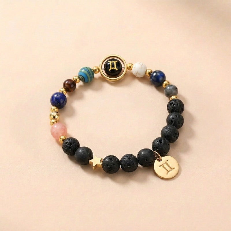Gemini Zodiac Lava Stone Crystal Bracelet
