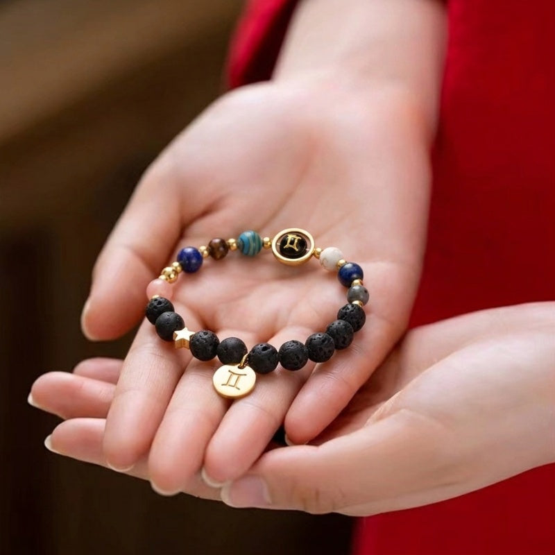 Gemini Zodiac Lava Stone Crystal Bracelet