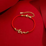 Gold-Colored Copper Red String Dragon Luck Bracelet