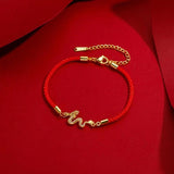 Gold-Colored Copper Red String Dragon Luck Bracelet