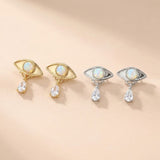 Gold-Plated Copper Evil Eye Earrings with Water Drop Tears