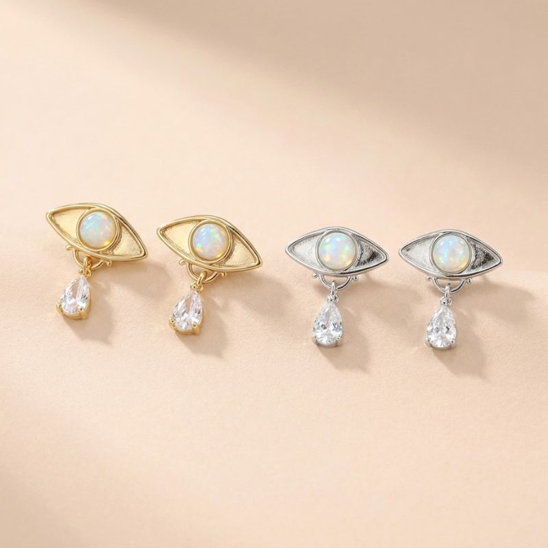 Gold-Plated Copper Evil Eye Earrings with Water Drop Tears