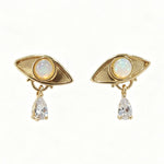 Gold-Plated Copper Evil Eye Earrings with Water Drop Tears