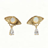 Gold-Plated Copper Evil Eye Earrings with Water Drop Tears