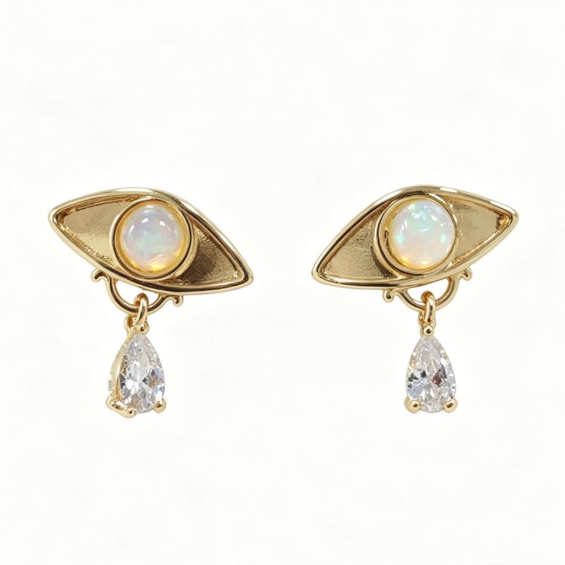 Gold-Plated Copper Evil Eye Earrings with Water Drop Tears