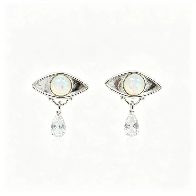 Gold-Plated Copper Evil Eye Earrings with Water Drop Tears