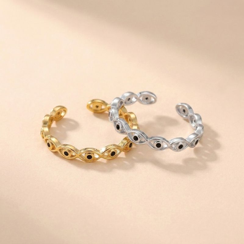 Gold-Plated Copper Evil Eye Ring with Black Eyes Zircon