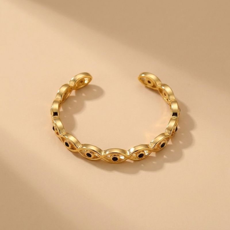 Gold-Plated Copper Evil Eye Ring with Black Eyes Zircon