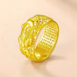 Buddha & Karma Golden Copper Feng Shui Pixiu Mantra Ring