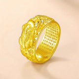 Buddha & Karma Golden Copper Feng Shui Pixiu Mantra Ring