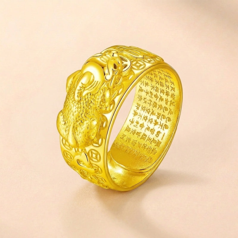 Buddha & Karma Golden Copper Feng Shui Pixiu Mantra Ring
