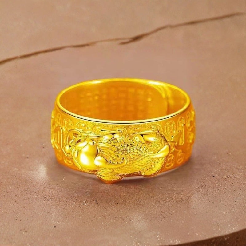 Buddha & Karma Golden Copper Feng Shui Pixiu Mantra Ring