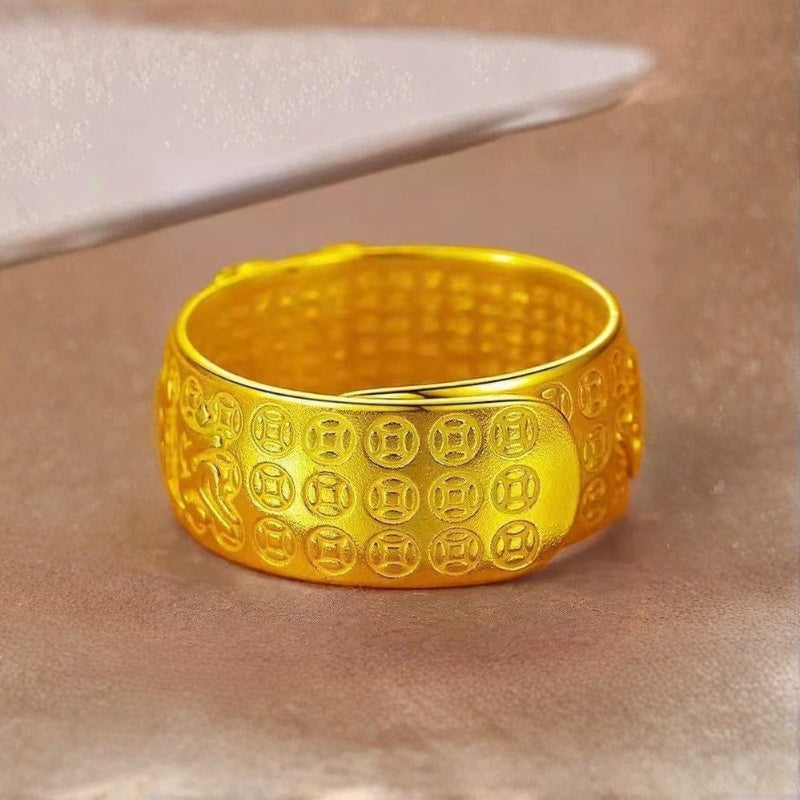 Buddha & Karma Golden Copper Feng Shui Pixiu Mantra Ring