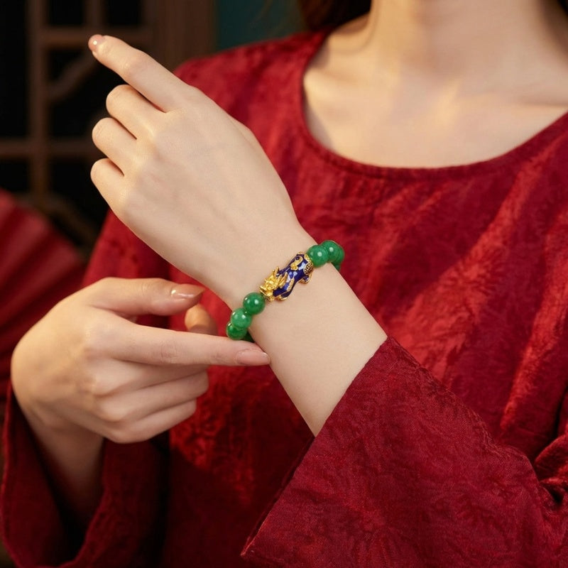 Green Jade Pixiu Bracelet - Abundance & Protection - Buddha & Karma