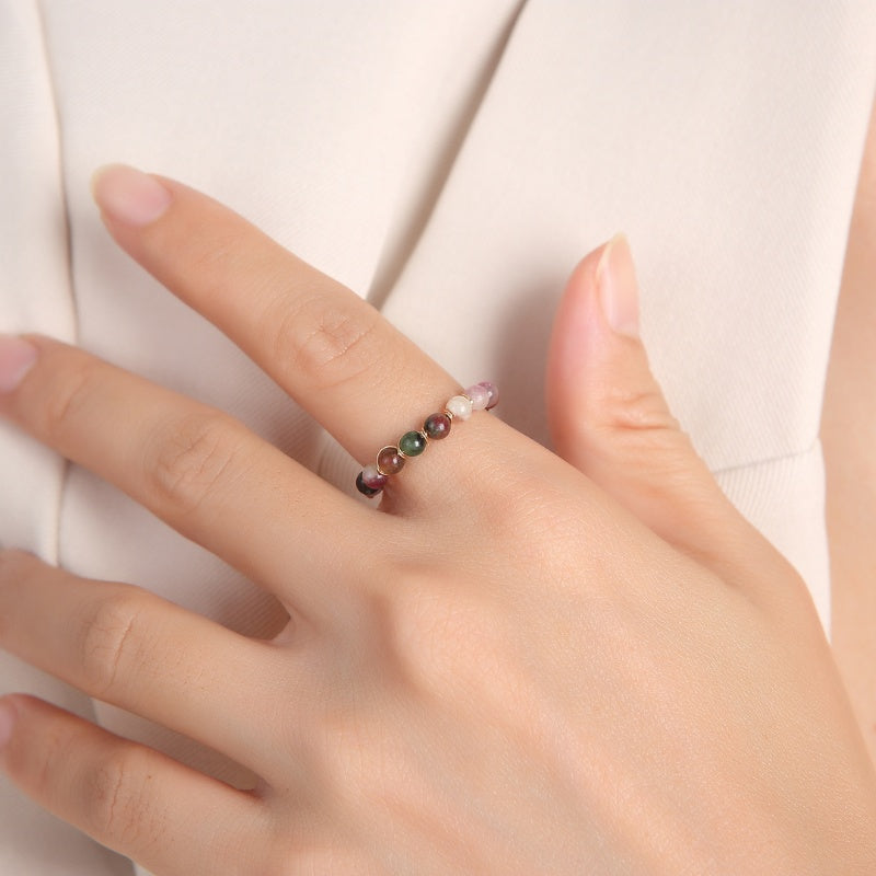 Tourmaline Ring - Natural Healing Crystal Bead Rings