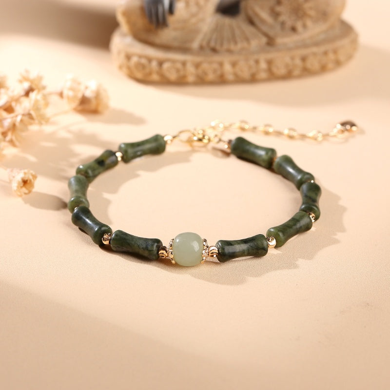 Hetian Jade Peridot Lucky Bamboo Bracelet