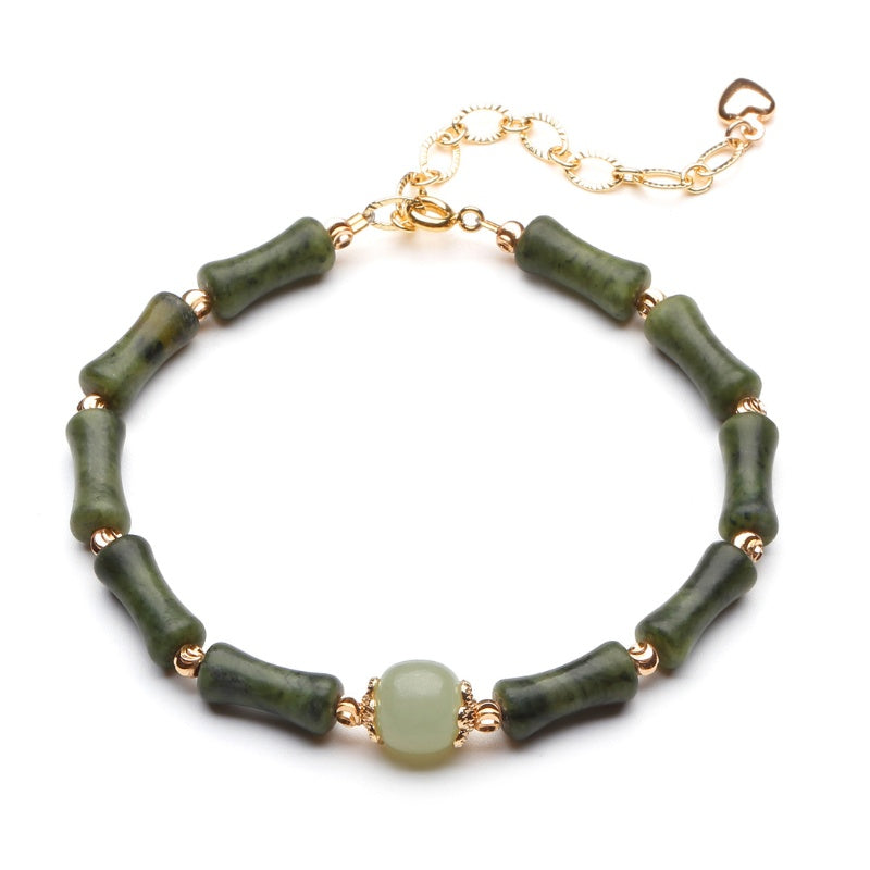 Hetian Jade Peridot Lucky Bamboo Bracelet