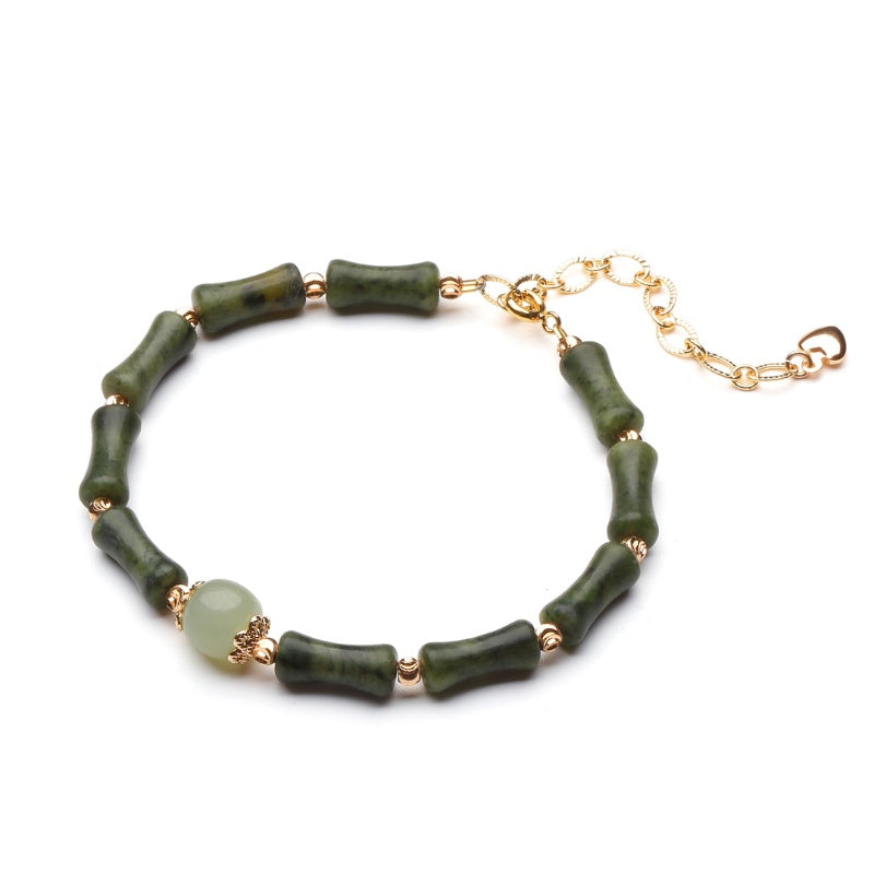 Hetian Jade Peridot Lucky Bamboo Bracelet