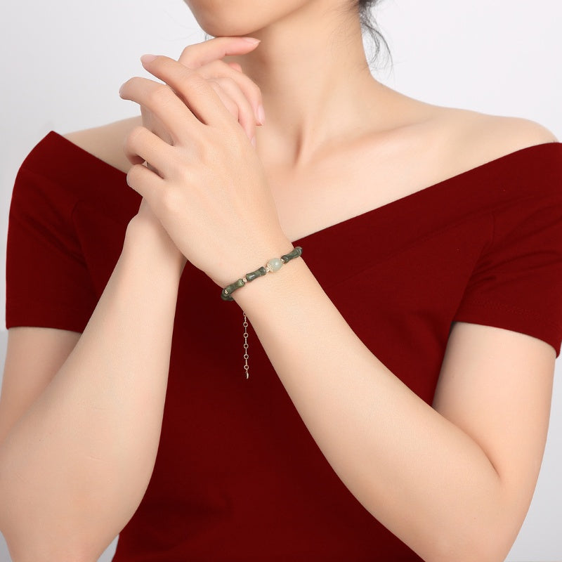 Hetian Jade Peridot Lucky Bamboo Bracelet