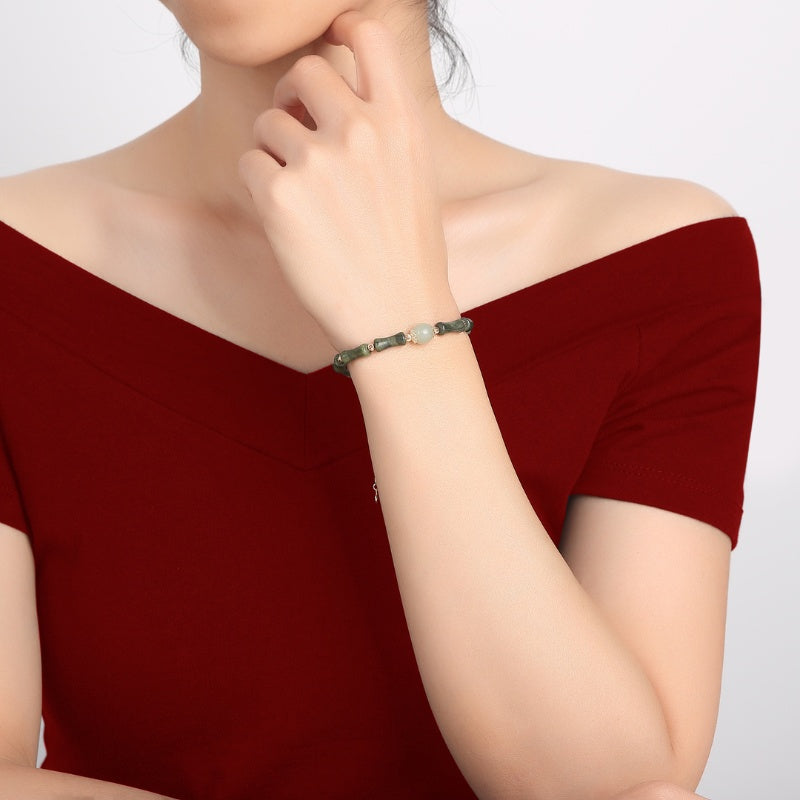 Hetian Jade Peridot Lucky Bamboo Bracelet