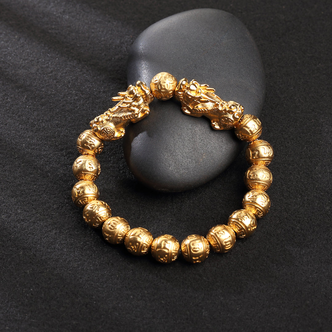 Gold-Colored Copper Pixiu Bracelet - Double Pixiu, Double Your Wealth - Buddha & Karma