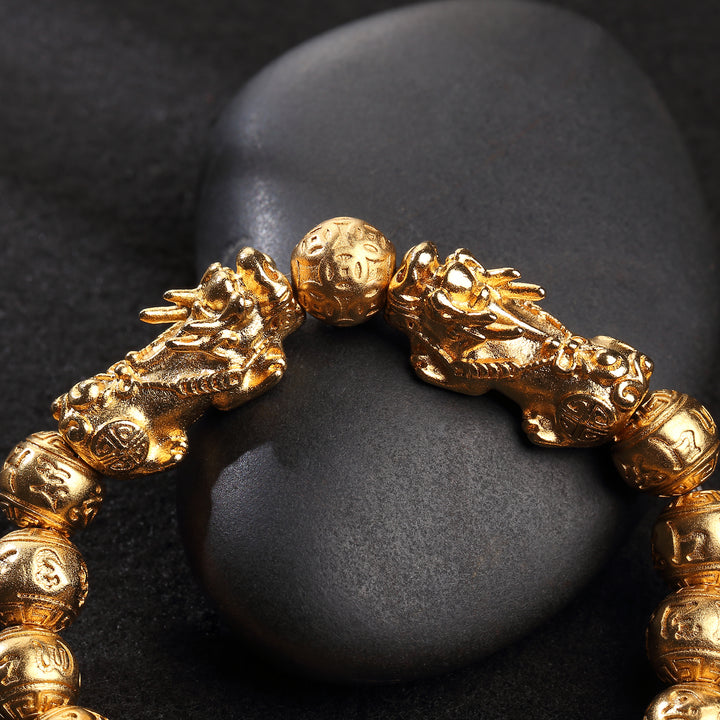 Gold-Colored Copper Pixiu Bracelet - Double Pixiu, Double Your Wealth