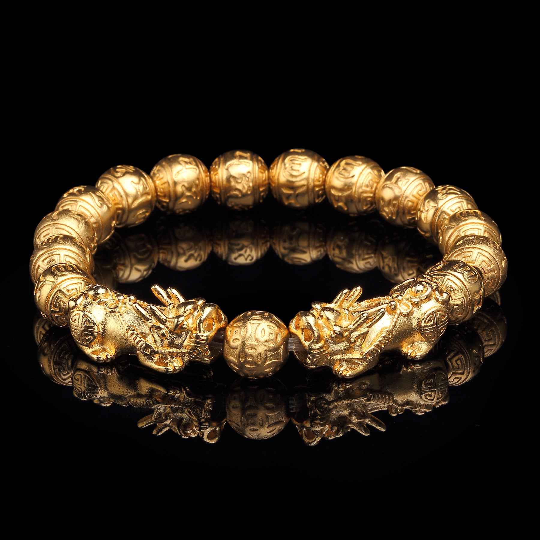 Gold-Colored Copper Pixiu Bracelet - Double Pixiu, Double Your Wealth - Buddha & Karma