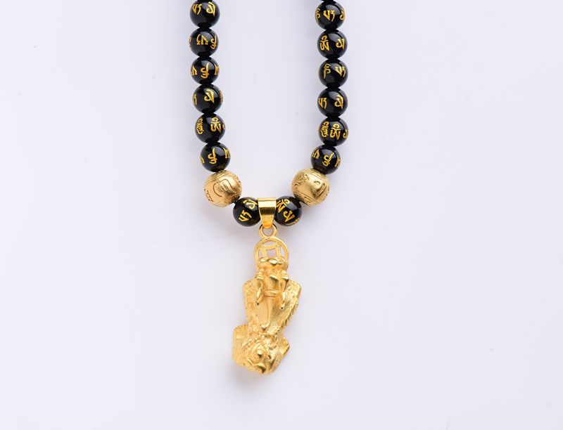 Feng Shui Necklace for Wealth - Black Obsidian Pixiu Necklace - Buddha & Karma