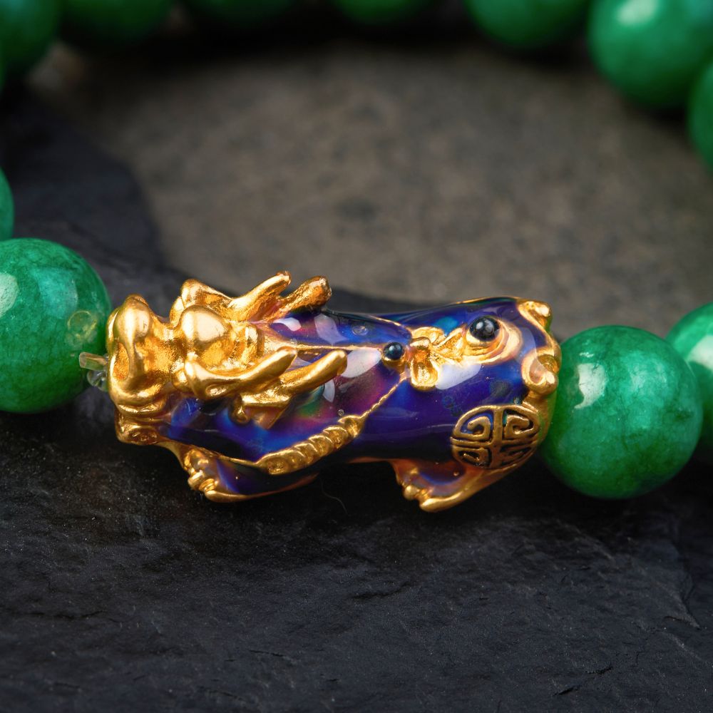 Green Jade Pixiu Bracelet - Abundance & Protection - Buddha & Karma