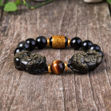Natural Gold Obsidian Double Pixiu Bracelet - Buddha & Karma