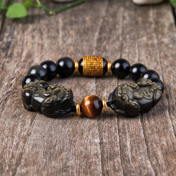 Natural Gold Obsidian Double Pixiu Bracelet - Buddha & Karma