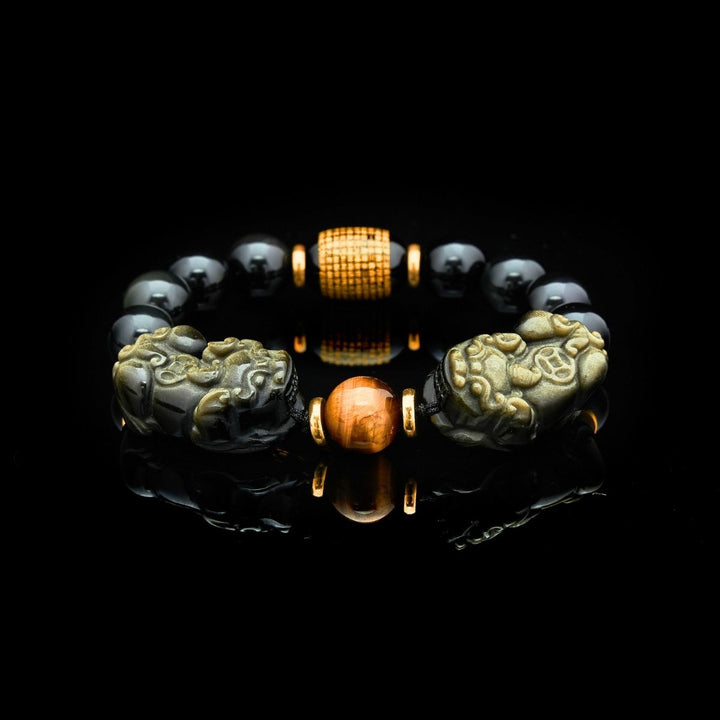 Natural Gold Obsidian Double Pixiu Bracelet - Buddha & Karma