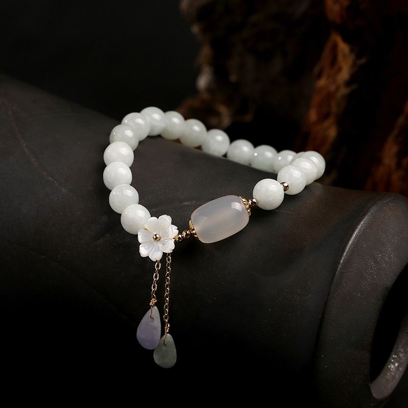 Natural Light Green Jade Bead Bracelet for Luck - Buddha & Karma