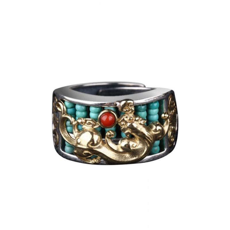 Exclusive: Buddha & Karma Pixiu Abacus Turquoise Ring - Fortune Keeper