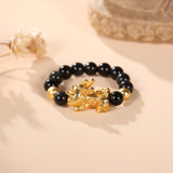 Pixiu Black Obsidian Wealth Ring - Buddha & Karma