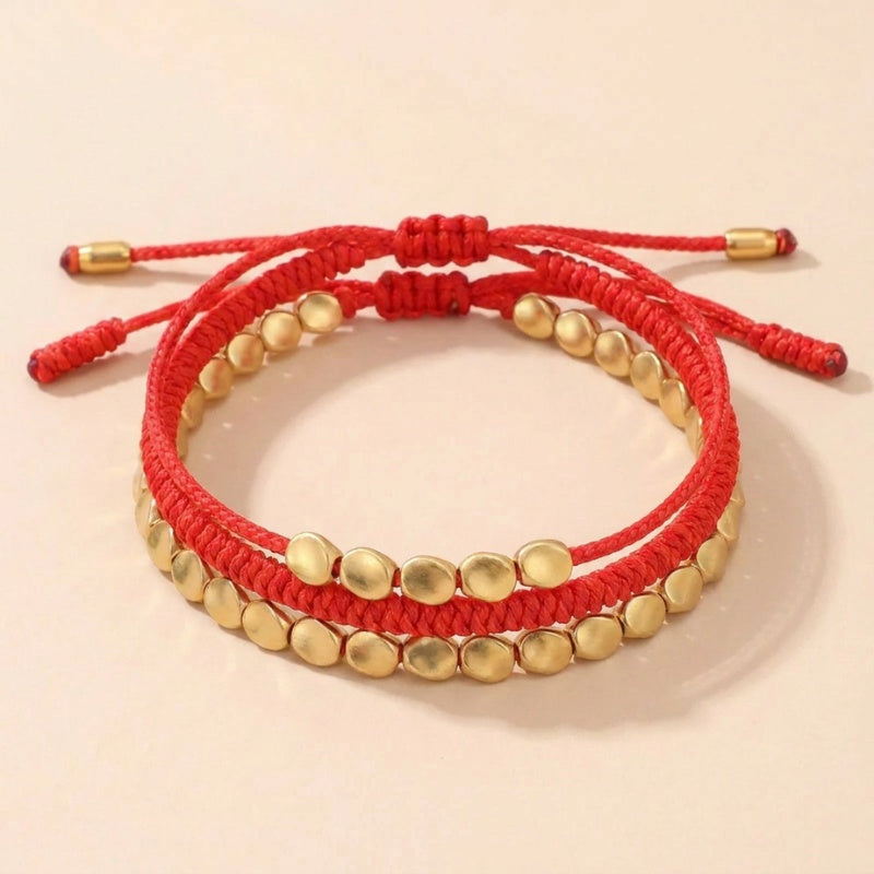 Buddha & Karma Red Copper Beads Bracelet Set