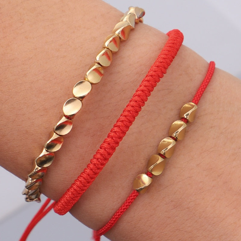Buddha & Karma Red Copper Beads Bracelet Set