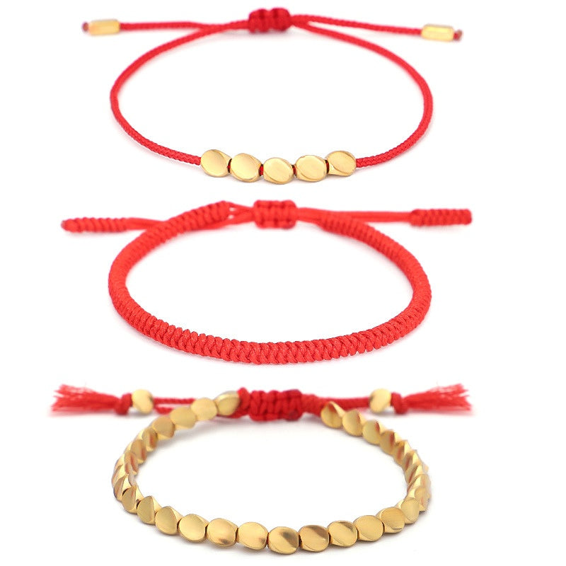 Buddha & Karma Red Copper Beads Bracelet Set