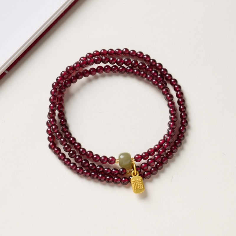Exclusive: Red Garnet Beads Fu Wealth Bracelet - Buddha & Karma