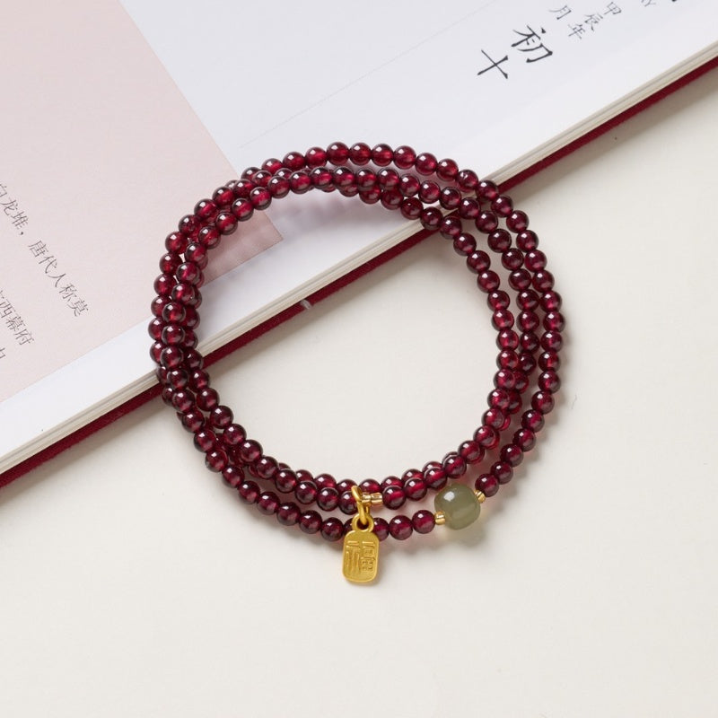 Exclusive: Red Garnet Beads Fu Wealth Bracelet - Buddha & Karma